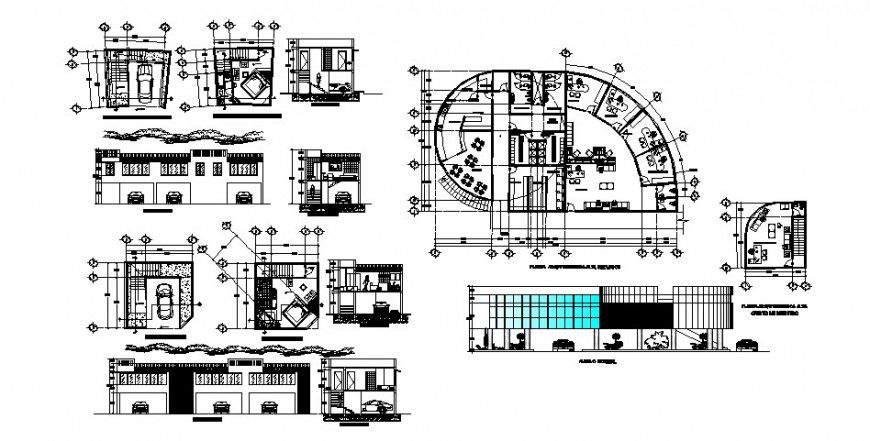 Local zone office building elevation, section and floor plan cad drawing details dwg file