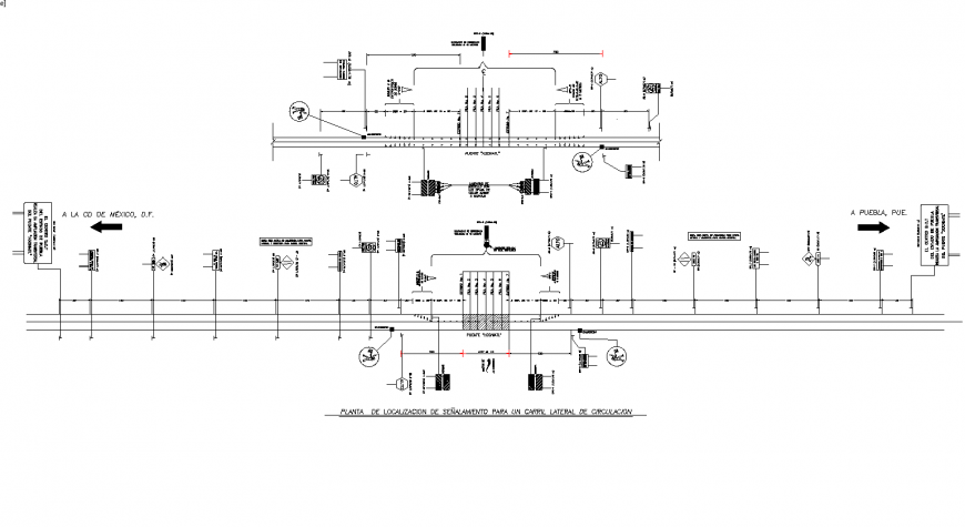 Localization plan of signaling for a central lane of circulation dwg file