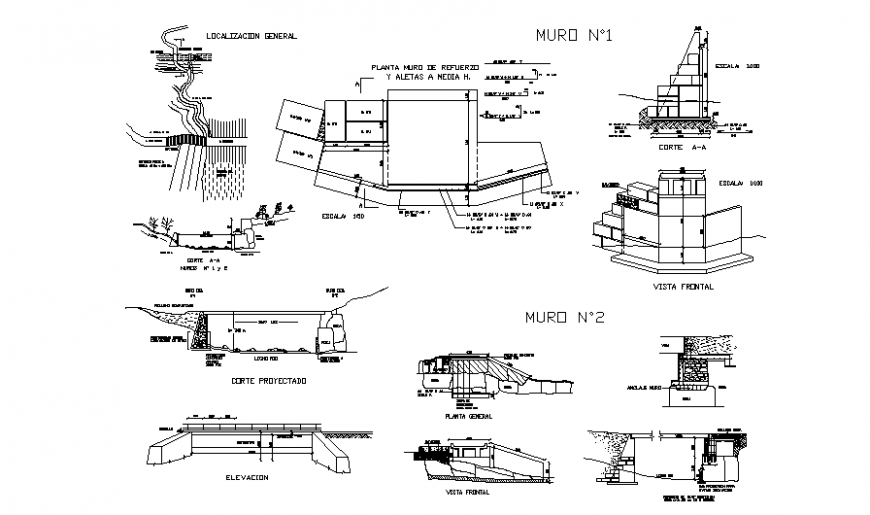 Localized bridge section and constrictive structure details dwg file