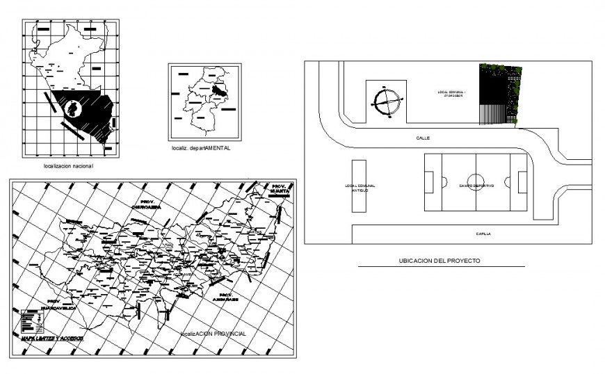 Location map and site plan details of local office and house building dwg file