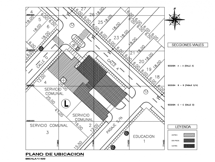 Location map and site plan details of municipal hospital dwg file