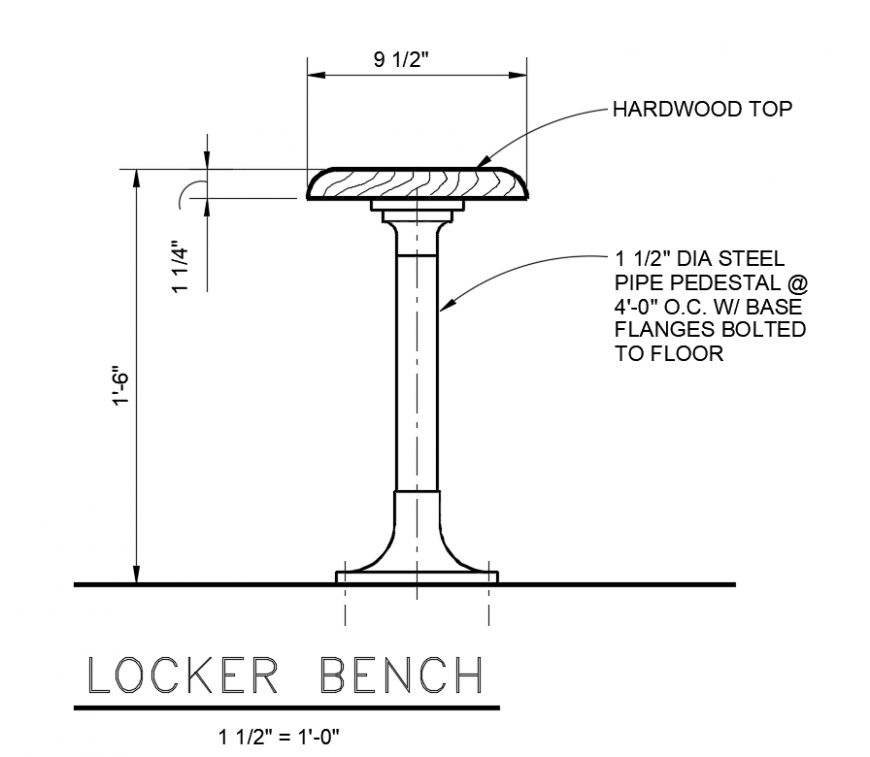 Locker pencil design seating bench of garden dwg file