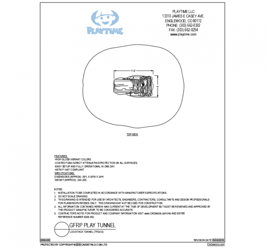 Log stack tunnel water play equipment cad block design dwg file