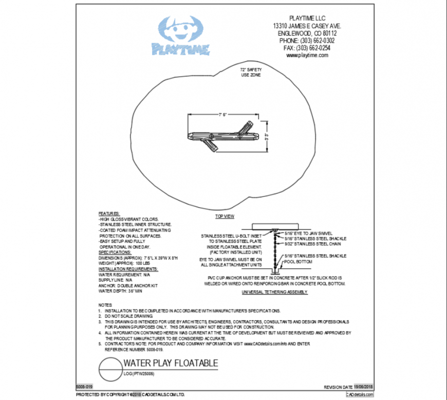 Log water float play equipment details cad drawing dwg file