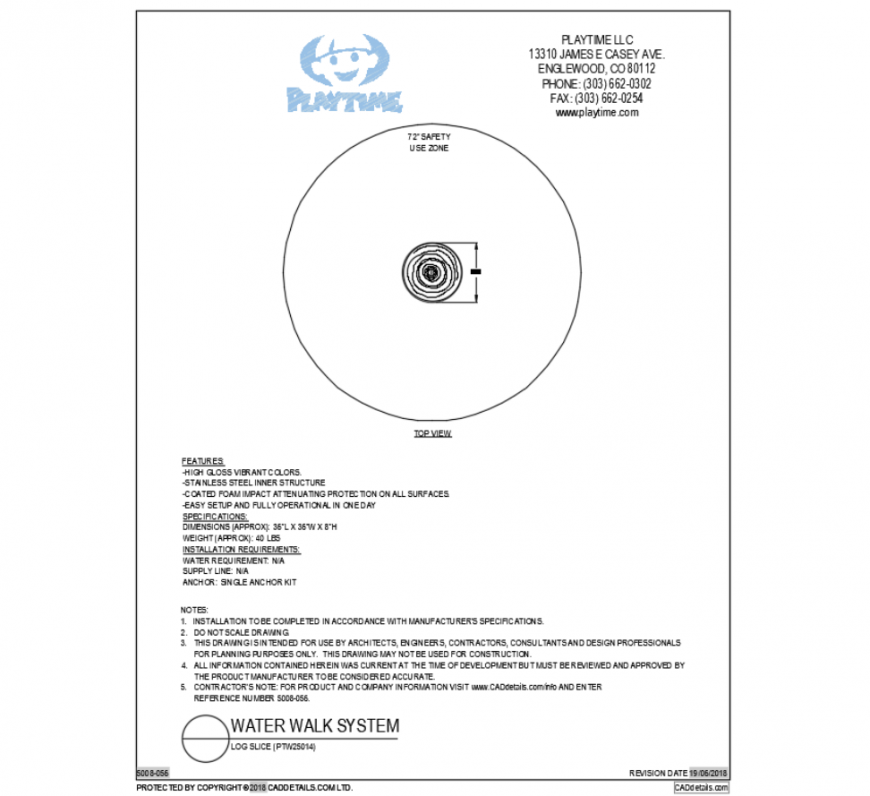 Log water slide equipment details of water walk system dwg file
