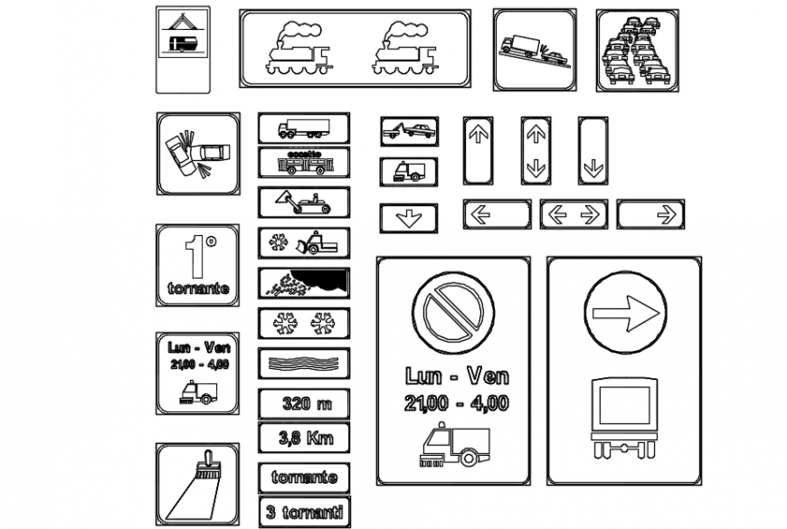 Logos and symbols list 2d detailing dwg file