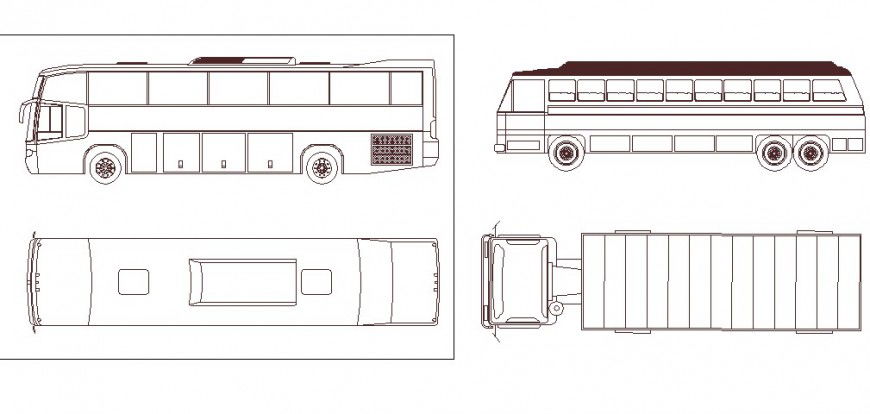Long bus and truck elevation block cad drawing details dwg file