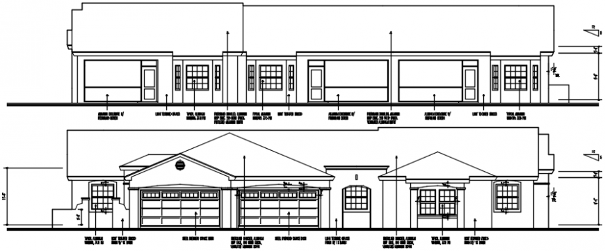 Long house main and back elevation cad drawing details dwg file