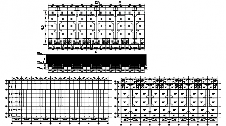 Long housing building distribution plan and structure details dwg file