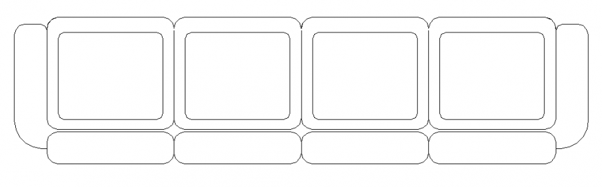 Long Sofa 2D Plan and Detailed Layout Design DWG File