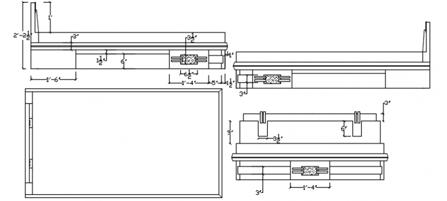Long table all sided elevation and carpentry details dwg file