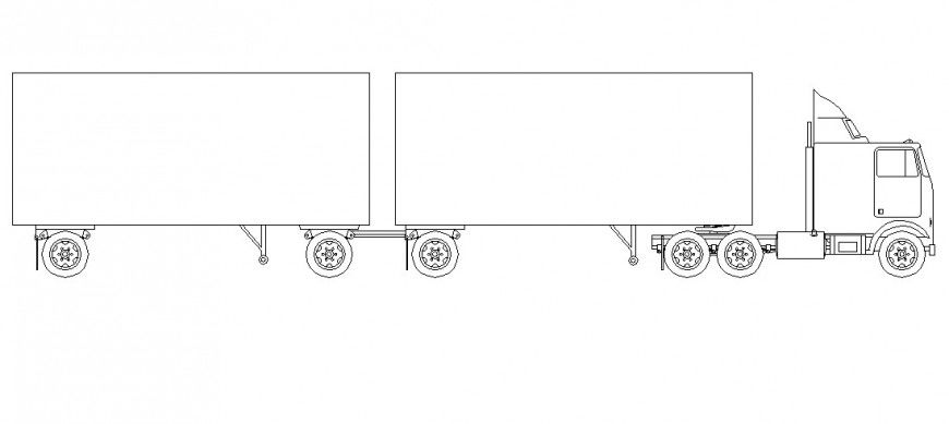 Long truck detail 2d view CAD blocks layout file in dwg format