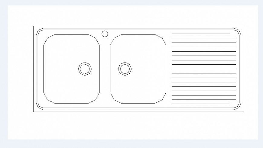 Long twin steel sink elevation block drawing details dwg file