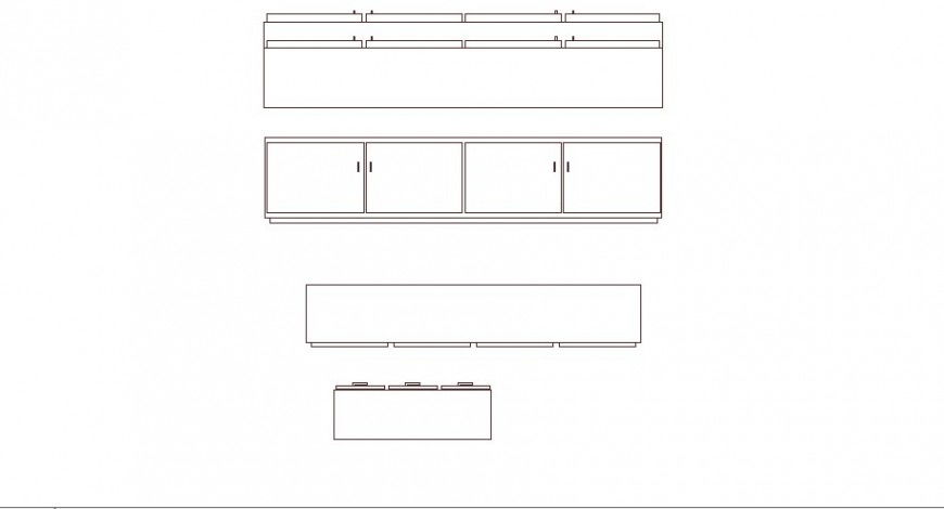 Long wooden cabinet blocks for drawing room details dwg file