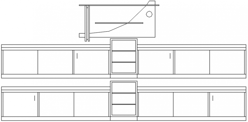 Long wooden cabinet elevation block cad drawing details dwg file