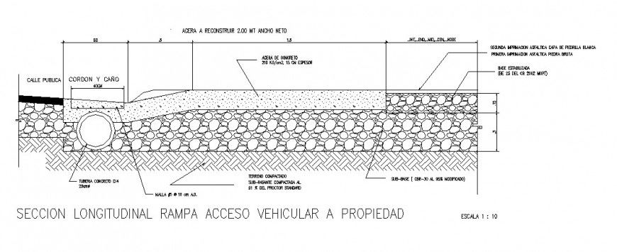 Longitudinal section ramp access vehicular to property dwg filee