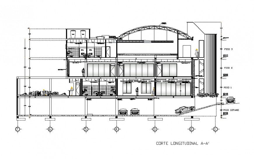 Longitudinal sectional details of chamber of commerce of florence dwg file