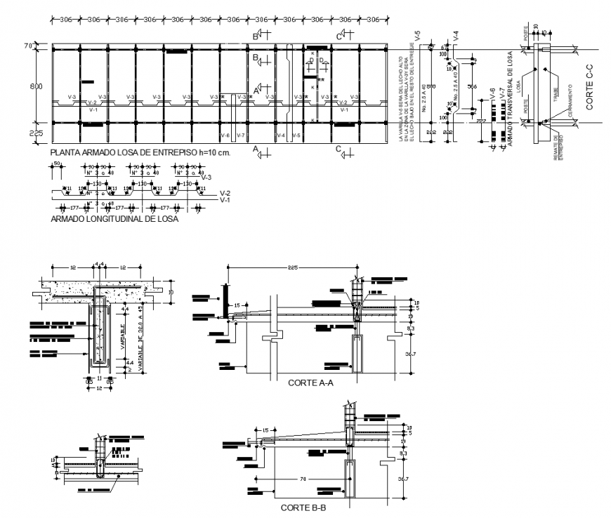 Longitudinal slab structure detail 2d view layout CAD structure layout file
