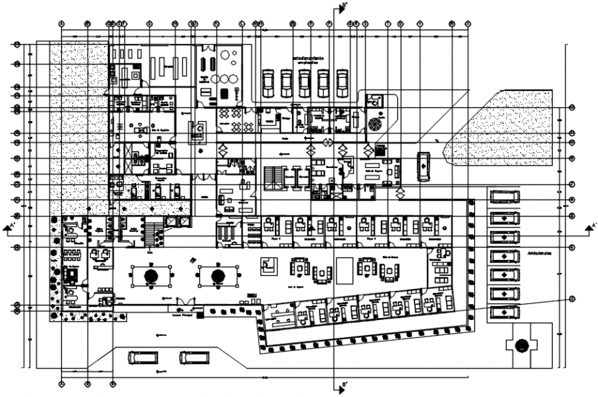 Low plan of hospital in AutoCAD file