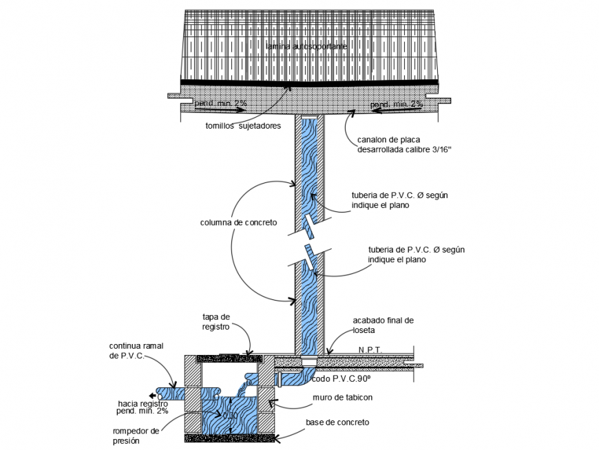 Low rainfall water drainage system cad drawing details dwg file