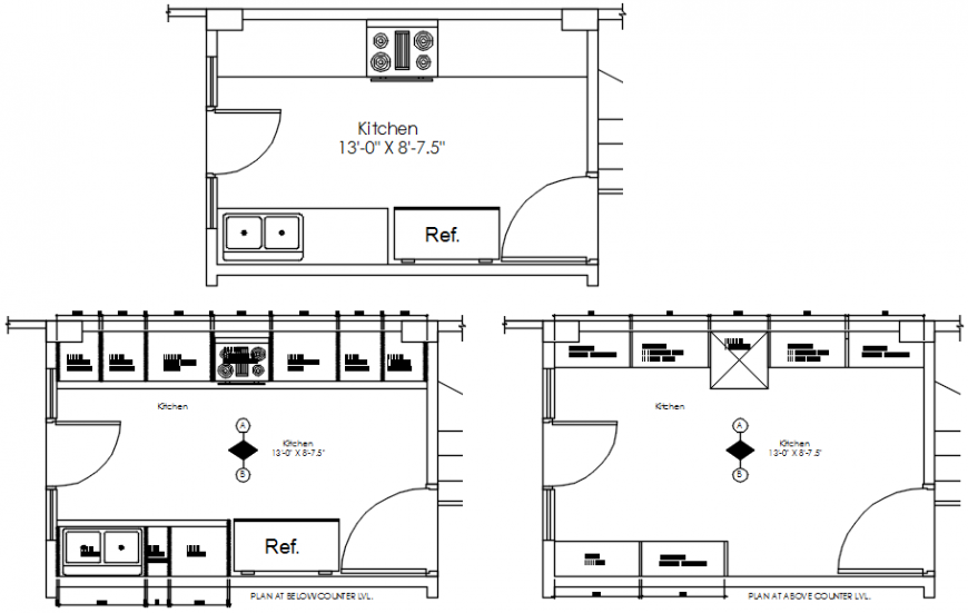 Luxuries kitchens top view layout plan with furniture cad drawing details dwg file