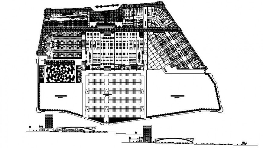 Luxurious apartment building elevation, section and distribution plan cad drawing details dwg file