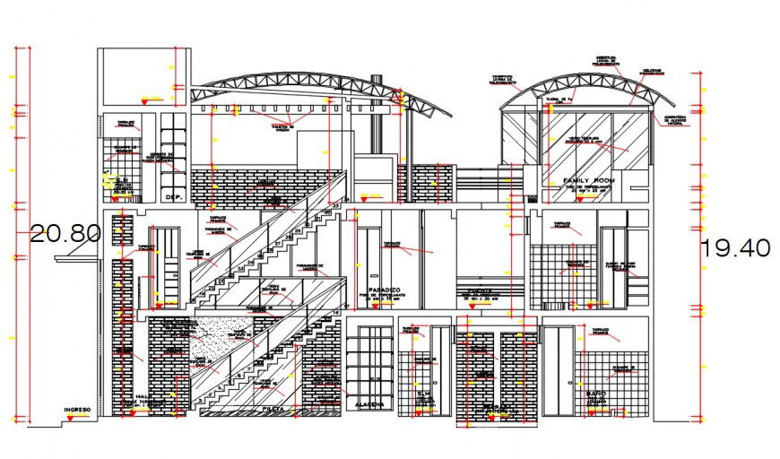 Luxurious bungalow front section cad drawing details dwg file