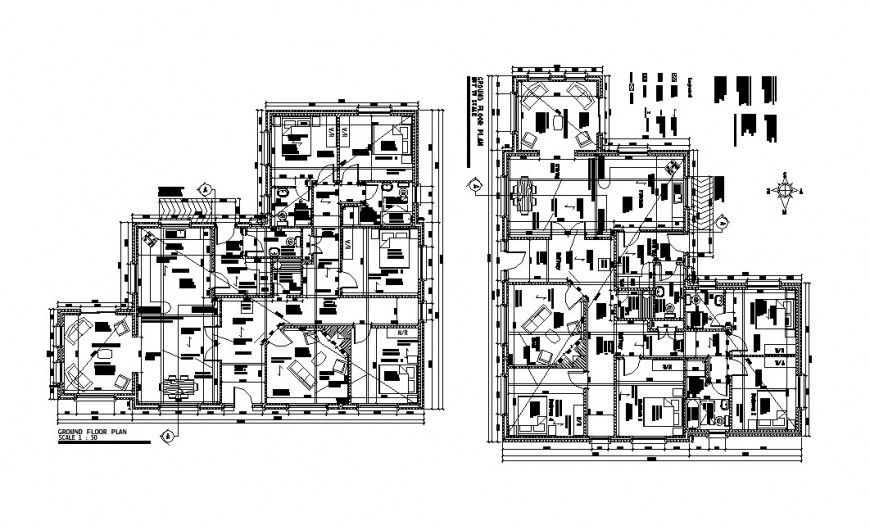 Luxuries bungalow ground and first floor plan cad drawing details dwg file