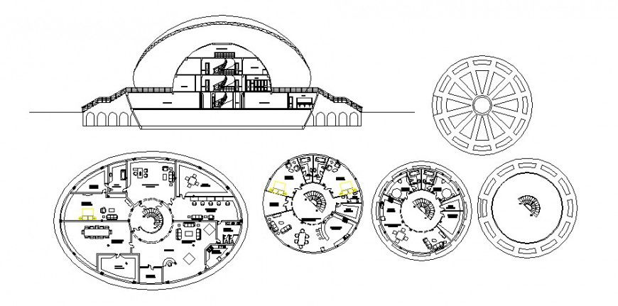 Luxuries bungalow main section and floor plan cad drawing details dwg file