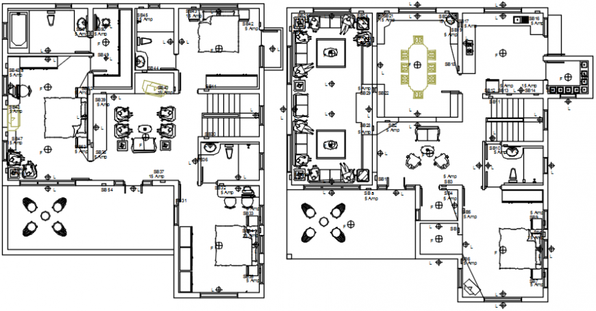 Luxuries bungalow with furniture layout cad drawing details dwg file