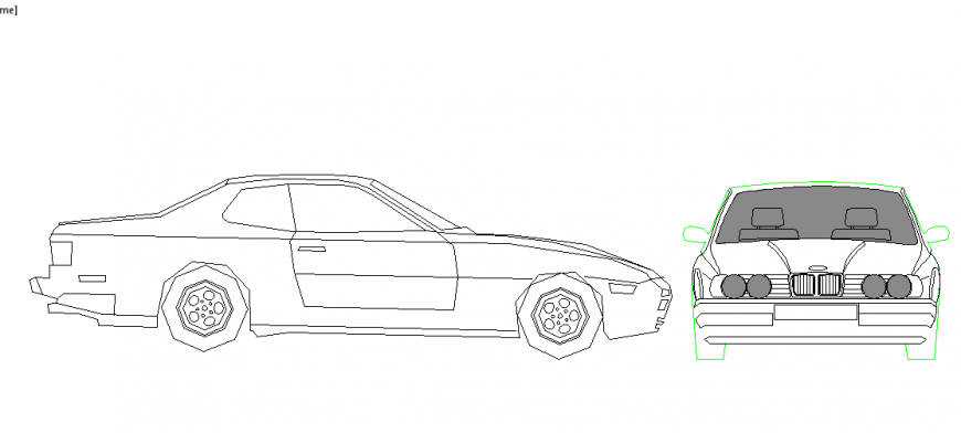 Luxuries car front and side elevation cad block details dwg file