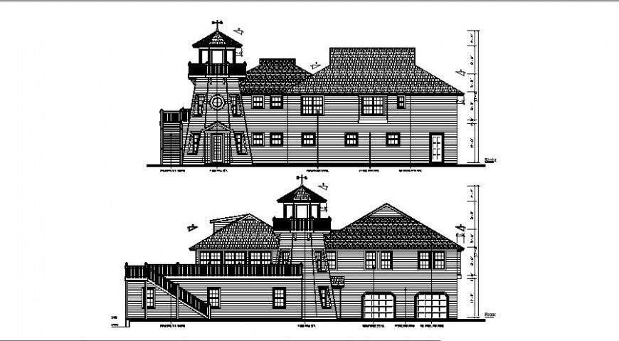 Luxuries classic villa front and back elevation drawing details dwg file