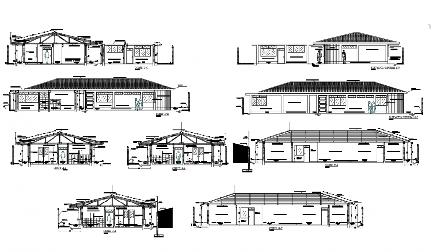 Luxuries club house all sided elevation and section cad drawing details dwg file