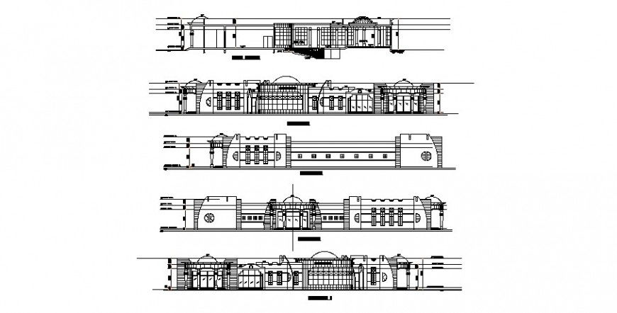 Luxuries club house all sided elevation cad drawing details dwg file
