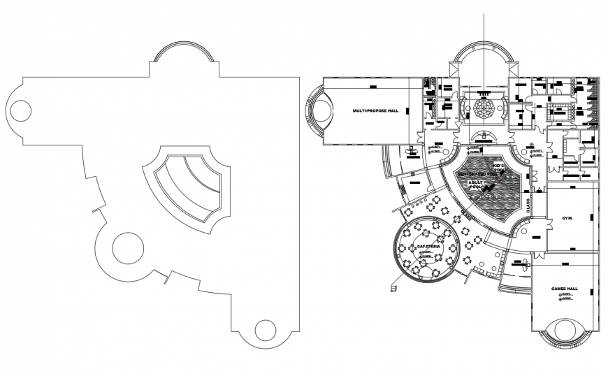 Luxuries club house architecture layout plan cad drawing details dwg file