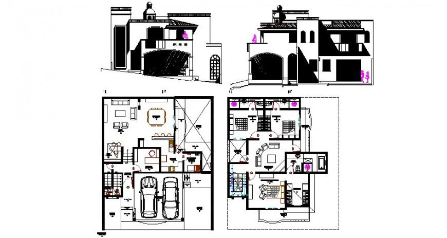 Luxuries club house elevation and floor plan cad drawing details dwg file
