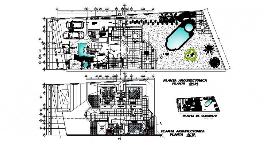 Luxuries club house ground and first floor distribution cad drawing details dwg file