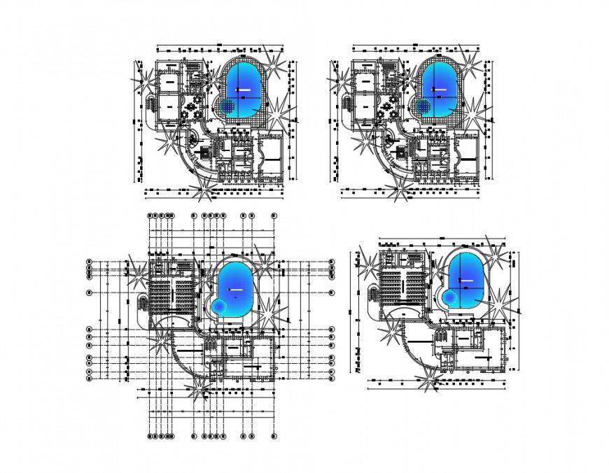 Luxuries club house with swimming pool distribution plan cad drawing details dwg file