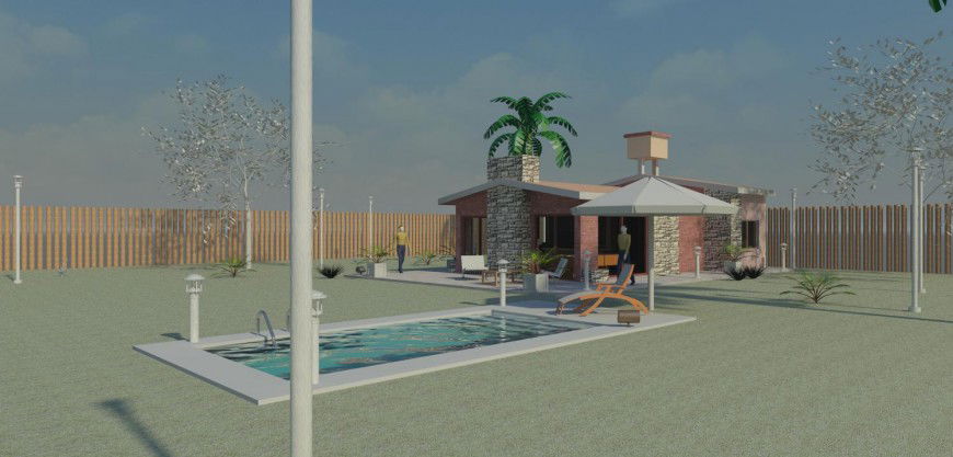 Luxuries cottage house 3d model with swimming pool jpg file