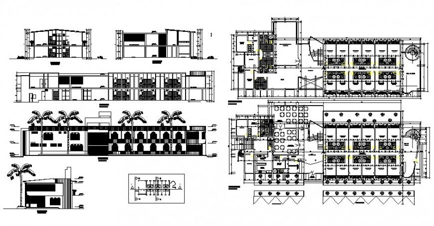 Luxuries country hotel elevation, section, floor plan and auto-cad drawing details dwg file