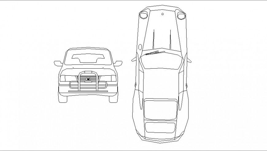 Luxuries family car front and top view elevation block details dwg file