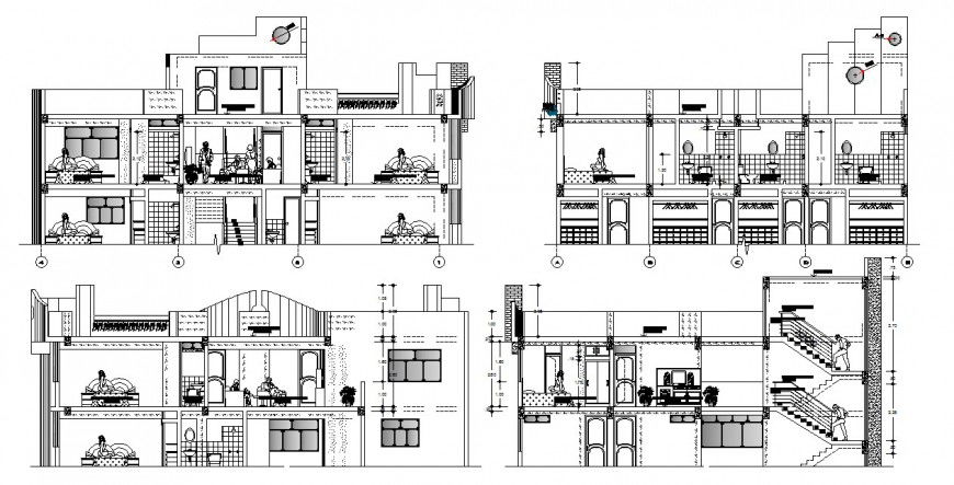 Luxuries hotel building apartments all sided section cad drawing details dwg file