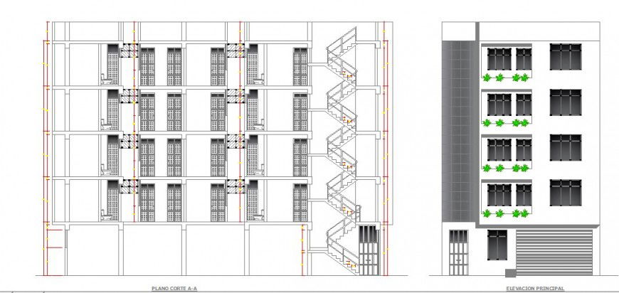 luxurious hotel building main elevation and section drawing details dwg file