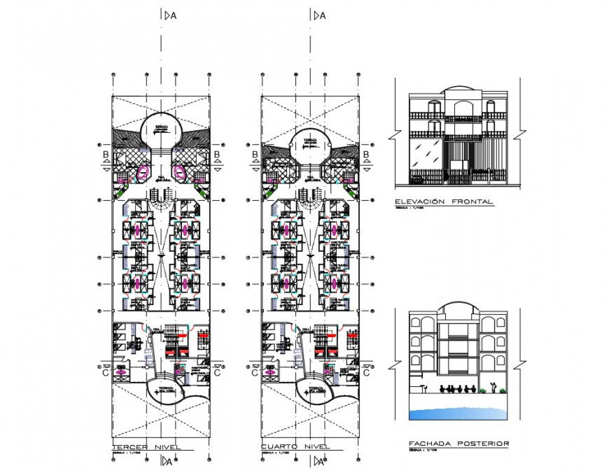 Luxuries hotel cut elevation and floor plan cad drawing details dwg file