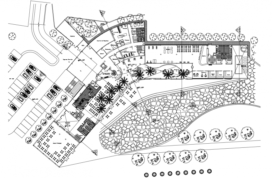Luxuries hotel distribution and landscaping structure cad drawing details dwg file