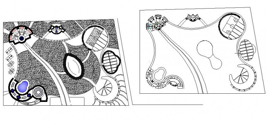 Luxuries hotel distribution plan and landscaping details dwg file