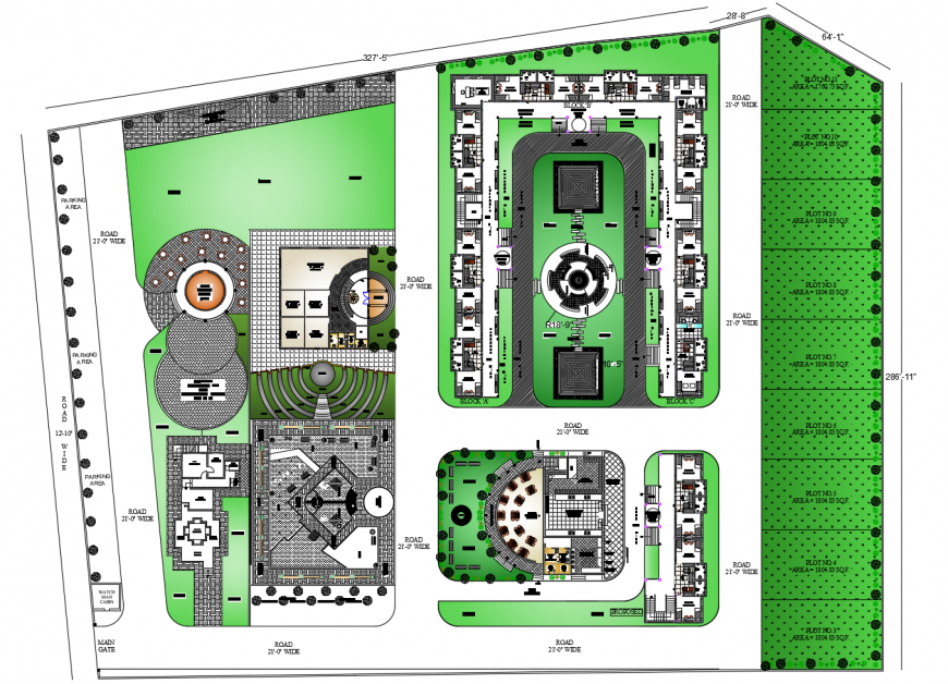 Luxurious hotel distribution plan and landscaping structure cad drawing details dwg file