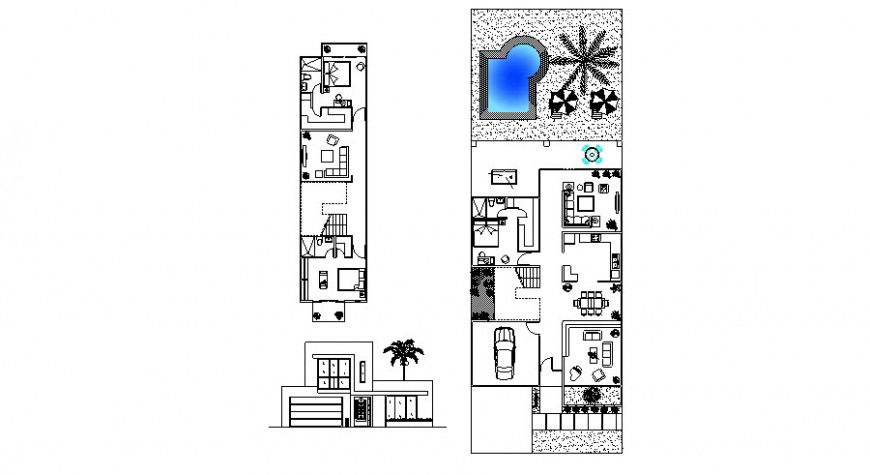 Luxuries house main elevation and floor plan cad drawing details dwg file