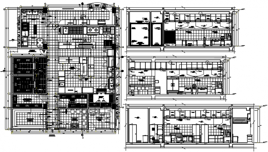 Luxurious kitchen for villa distribution plan with furniture drawing details dwg file