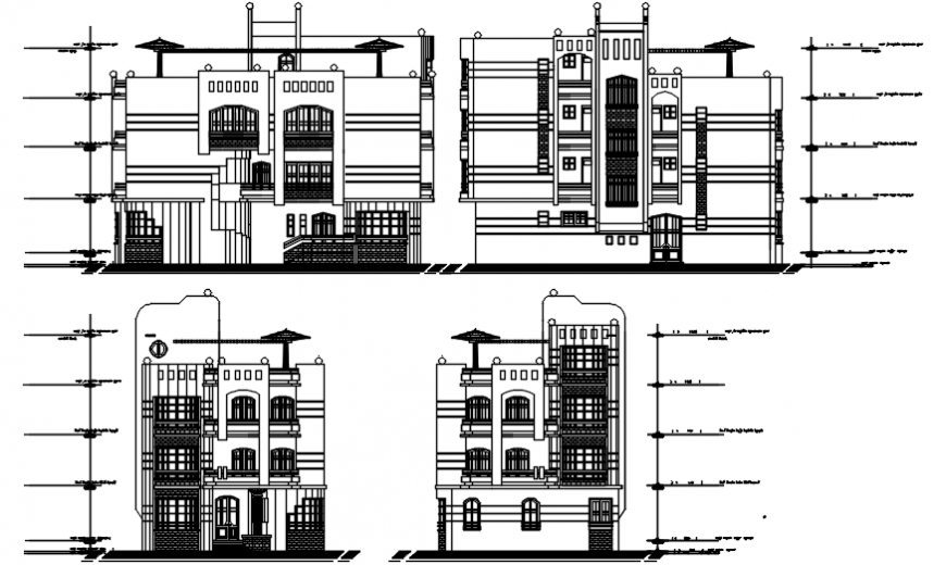 Luxuries meky villa all sided elevation cad drawing details dwg file